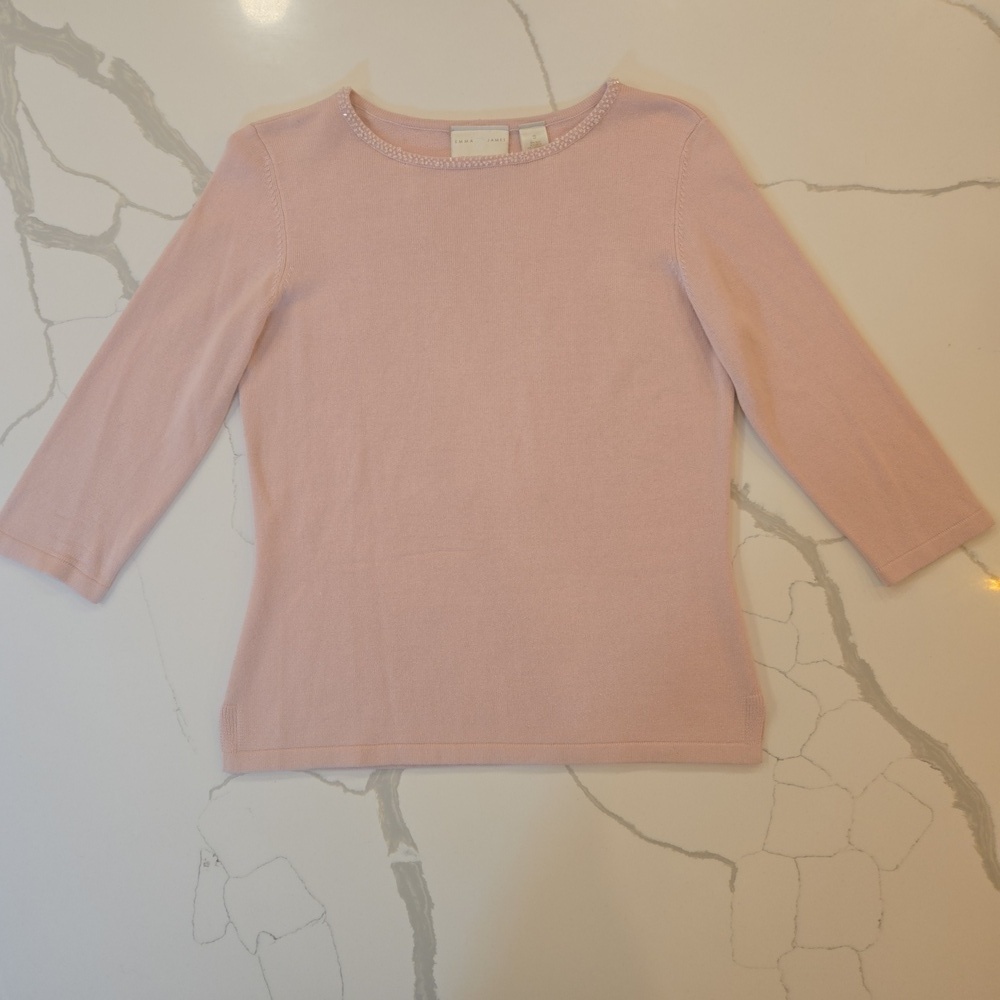 Silk Cashmere Beaded Baby Pink Pullover Knit Sweater Womens Size Small - Picture 6 of 9
